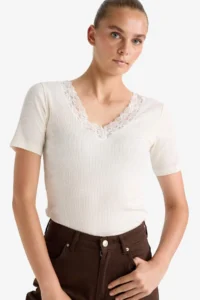 DeFacto 100% Cotton Slim Fit V-Neck Ribbed Camisole T-Shirt - Image 3