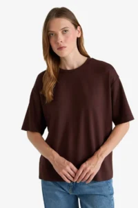 DeFacto Relax Fit Crew Neck Basic Plain Short Sleeve T-Shirt - Image 3
