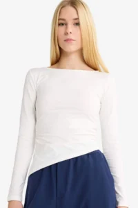 DeFacto Fitted Crew Neck Ribbed Long Sleeve T-Shirt