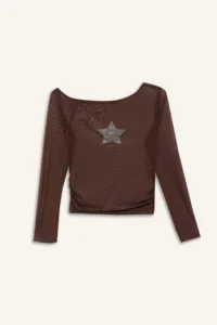 DeFacto Fitted Crew Neck One Shoulder Tulle Long Sleeve T-Shirt - Image 4