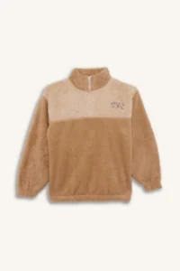 DeFacto Zipper Collar Embroidered Plush Sweatshirt Boy