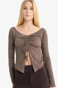 DeFacto Flare Fit Wrap Front Tie Long Sleeve Blouse - Image 2