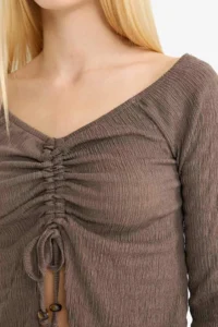 DeFacto Flare Fit Wrap Front Tie Long Sleeve Blouse - Image 3