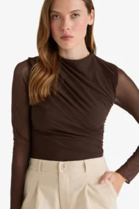 DeFacto Slim Fit Slim Fit Tulle Long Sleeve Snap Body