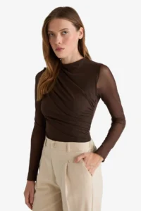 DeFacto Slim Fit Slim Fit Tulle Long Sleeve Snap Body - Image 3