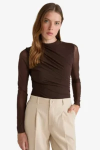 DeFacto Slim Fit Slim Fit Tulle Long Sleeve Snap Body - Image 4