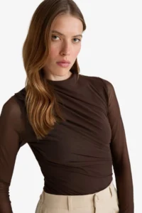 DeFacto Slim Fit Slim Fit Tulle Long Sleeve Snap Body - Image 5
