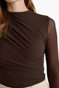 DeFacto Slim Fit Slim Fit Tulle Long Sleeve Snap Body - Image 6