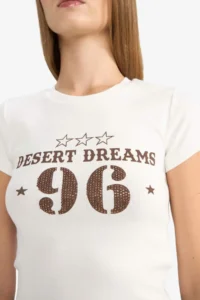 DeFacto Fitted Crew Neck Printed Ribbed Short Sleeve T-Shirt - Image 5