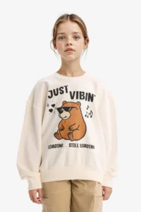 DeFacto Girl Child Relax Fit Crew Neck Printed Sweatshirt