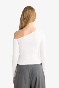 DeFacto Fitted One Shoulder Tie Detailed Long Sleeve Blouse - Image 5