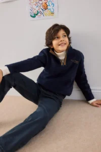 DeFacto Half Turtleneck Zippered Embroidered Soft Fuzzy Fleece Sweatshirt for Boys