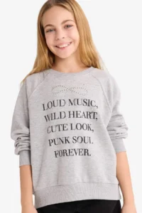 DeFacto Relax Fit Crew Neck Printed Sweatshirt Girl