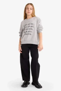 DeFacto Relax Fit Crew Neck Printed Sweatshirt Girl - Image 2