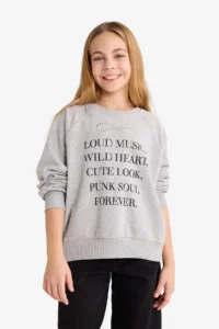 DeFacto Relax Fit Crew Neck Printed Sweatshirt Girl - Image 3