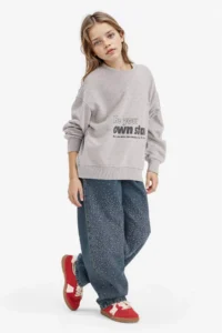 DeFacto Relax Fit Crew Neck Printed Sweatshirt Girl - Image 2