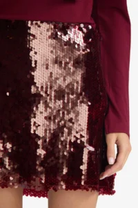 DeFacto Fitted Normal Waist Lined Sequined Fabric Mini Skirt - Image 4