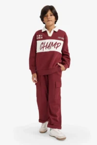 DeFacto Oversize Wide Fit Polo Neck Printed Soft Lined Sweatshirt Boy - Image 2