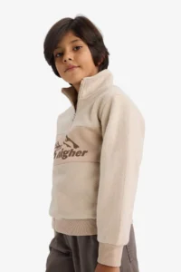 DeFacto Half Zipper Printed Fleece Sweatshirt Boy - Image 3