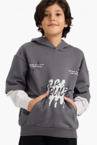 DeFacto Hooded Printed Soft Lined Sweatshirt Boy