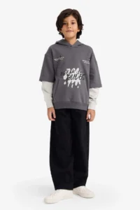 DeFacto Hooded Printed Soft Lined Sweatshirt Boy - Image 2