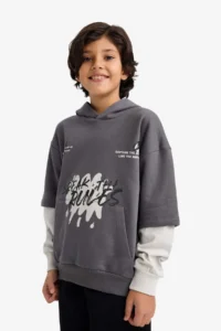 DeFacto Hooded Printed Soft Lined Sweatshirt Boy - Image 3