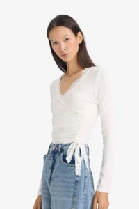 DeFacto Fitted Lace Detailed T-Shirt - Image 3
