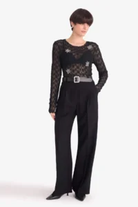 DeFacto Slim Fit Narrow Cut Crew Neck Lace Embroidered Long Sleeve Blouse - Image 2