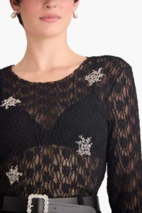 DeFacto Slim Fit Narrow Cut Crew Neck Lace Embroidered Long Sleeve Blouse - Image 4