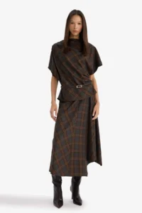 DeFacto Pen Checkered Normal Waist Midi Skirt