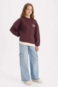 DeFacto Overshirt Fit Back Printed Soft Fuzzy Sweatshirt Girl Child - Image 2