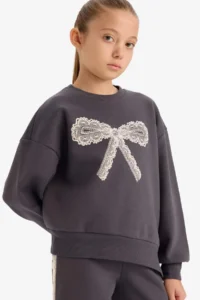 DeFacto Overshirt Fit Printed Soft Fuzzy Sweatshirt Girl Child