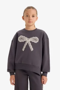 DeFacto Overshirt Fit Printed Soft Fuzzy Sweatshirt Girl Child - Image 3