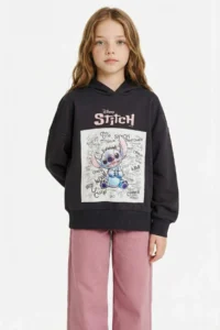 DeFacto Disney Lilo & Stitch Oversize Wide Fit Hooded Soft Fuzzy Sweatshirt Girl Child - Image 2