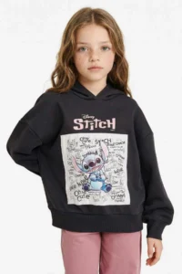 DeFacto Disney Lilo & Stitch Oversize Wide Fit Hooded Soft Fuzzy Sweatshirt Girl Child - Image 3