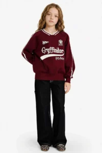 DeFacto Harry Potter Oversize Wide Fit V-Neck Soft Fuzzy Sweatshirt Girl Child - Image 2