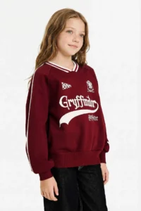 DeFacto Harry Potter Oversize Wide Fit V-Neck Soft Fuzzy Sweatshirt Girl Child - Image 3