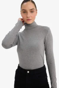 DeFacto Slim Fit Half Turtleneck Ribbed Long Sleeve T-Shirt