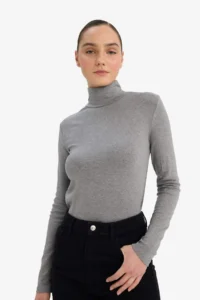DeFacto Slim Fit Half Turtleneck Ribbed Long Sleeve T-Shirt - Image 3