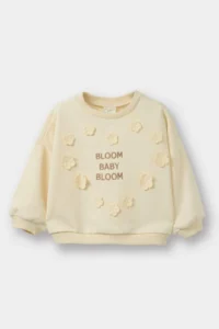 DeFacto Oversize Wide Fit Crew Neck Floral Embroidered Soft Furry Sweatshirt for Baby Girl - Image 3