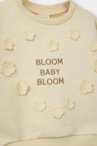 DeFacto Oversize Wide Fit Crew Neck Floral Embroidered Soft Furry Sweatshirt for Baby Girl - Image 4