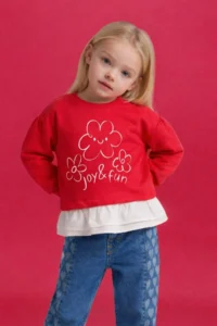 DeFacto Baby Girl Oversize Wide Fit Crew Neck Floral Sweatshirt