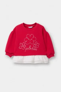 DeFacto Baby Girl Oversize Wide Fit Crew Neck Floral Sweatshirt - Image 3