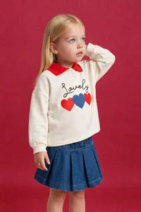 DeFacto Oversized Heart Embroidered Polo Neck Sweatshirt Baby Girl