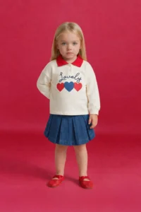 DeFacto Oversized Heart Embroidered Polo Neck Sweatshirt Baby Girl - Image 2