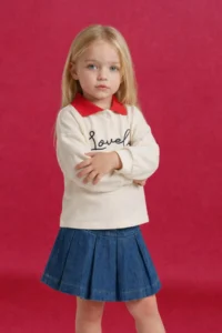 DeFacto Oversized Heart Embroidered Polo Neck Sweatshirt Baby Girl - Image 3