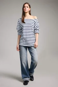 DeFacto 100% Cotton Relax Fit Boat Neck Premium T-Shirt - Image 2