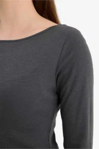 DeFacto 100% Cotton Slim Fit Boat Neck Ribbed T-Shirt - Image 5