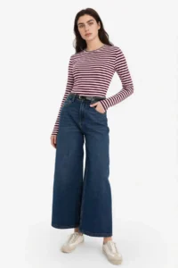 DeFacto Loose Fit Boat Neck Ribbed Long Sleeve T-Shirt - Image 2