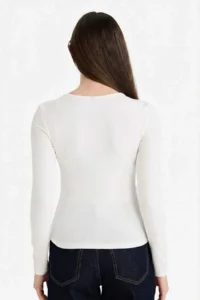 DeFacto Slim Fit Crew Neck Basic Plain Modal Long Sleeve T-Shirt - Image 4